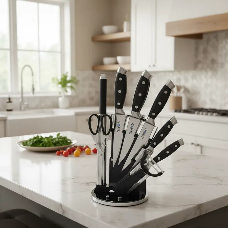 Juego de Cuchillos de Cocina Premium (9 Piezas) con Soporte Giratorio