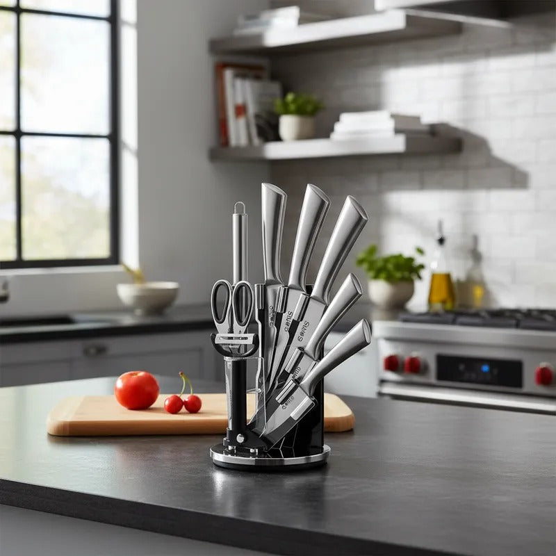Juego de Cuchillos de Cocina Premium (9 Piezas) con Soporte Giratorio
